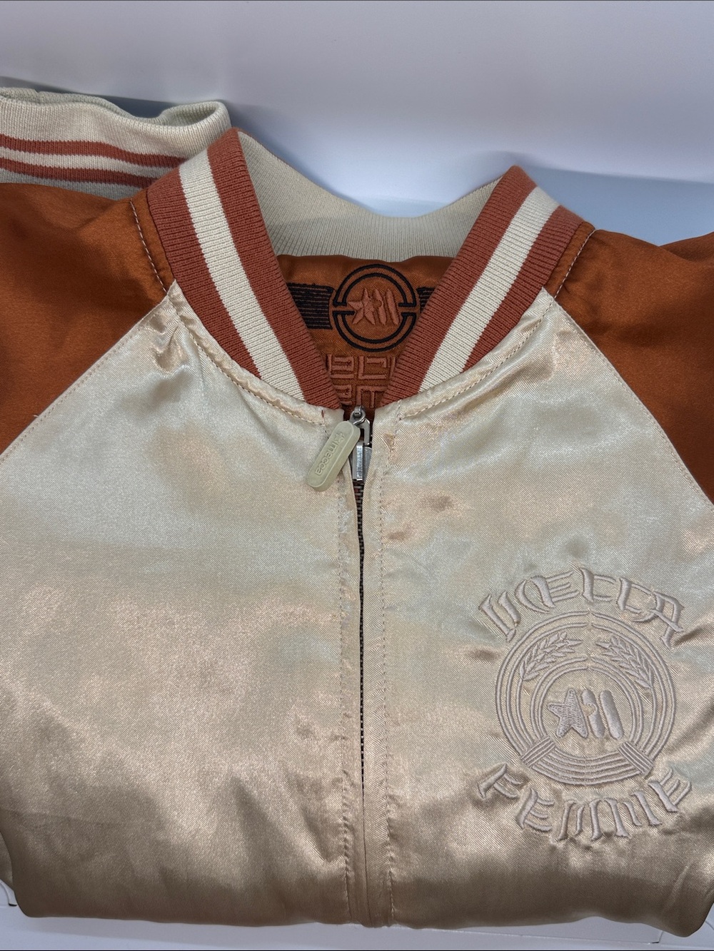 Mecca Femme Satin Sukajan Souvenir Jacket, Bronze/Ivory Geisha Embroidery - Picture 7 of 8